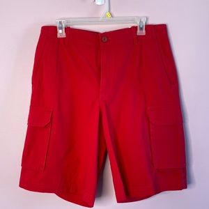 IZOD - Soft Wash Textured checkered Red Cargo Shorts 33W